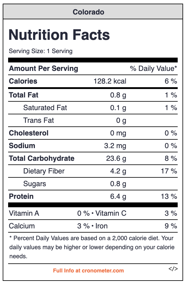 nutritional information for luv tempeh colorado variety.
