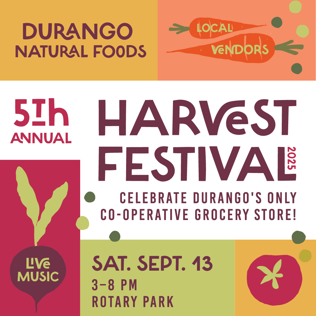2025 Durango Natural Foods Harvest Fest 9/13 at Rotary Park.