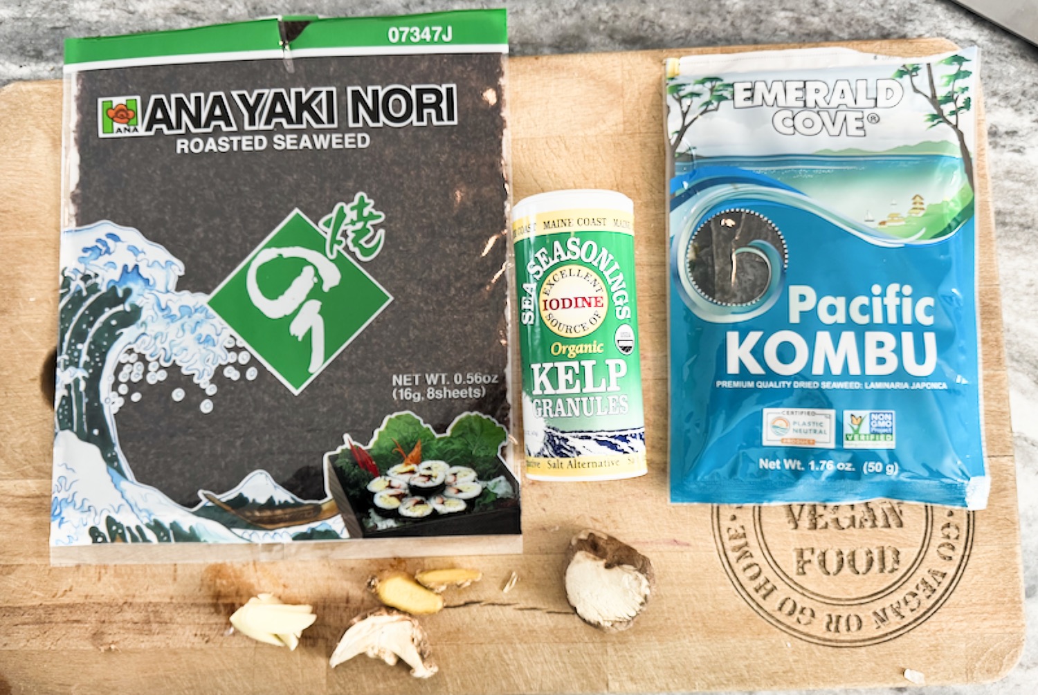 nori, kelp powder and kombu.