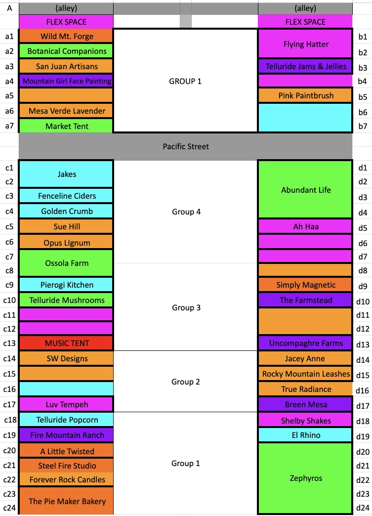 Screenshot vendor map for may 29, 2026 telluride farmers market.