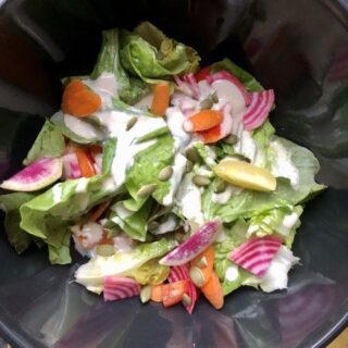 sweet tahini miso dressing on a salad.