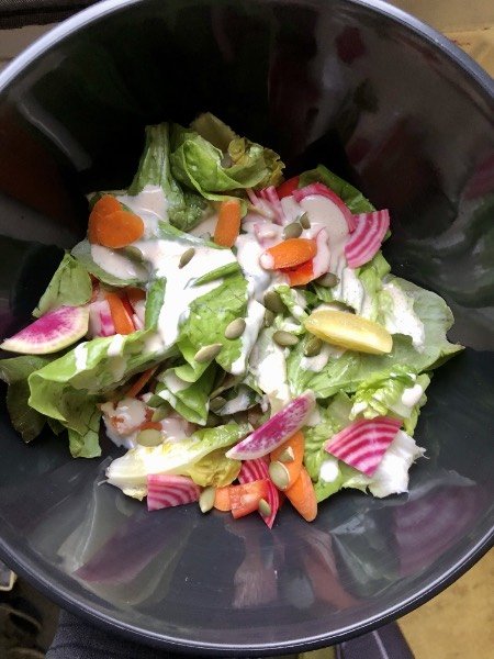 sweet tahini miso dressing on a salad.